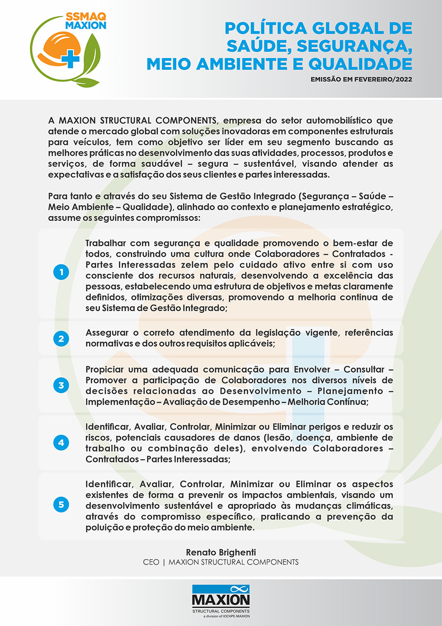 Maxion Structural Components LanÇa PolÍtica Integrada Global De SaÚde SeguranÇa Meio Ambiente 0493